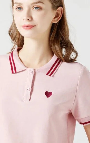 Polo Neck Shirt for Women Button 100℅ Cotton White Embroidery Baggy Woman T Pulovers High Quality Korean Popular Clothes Youth