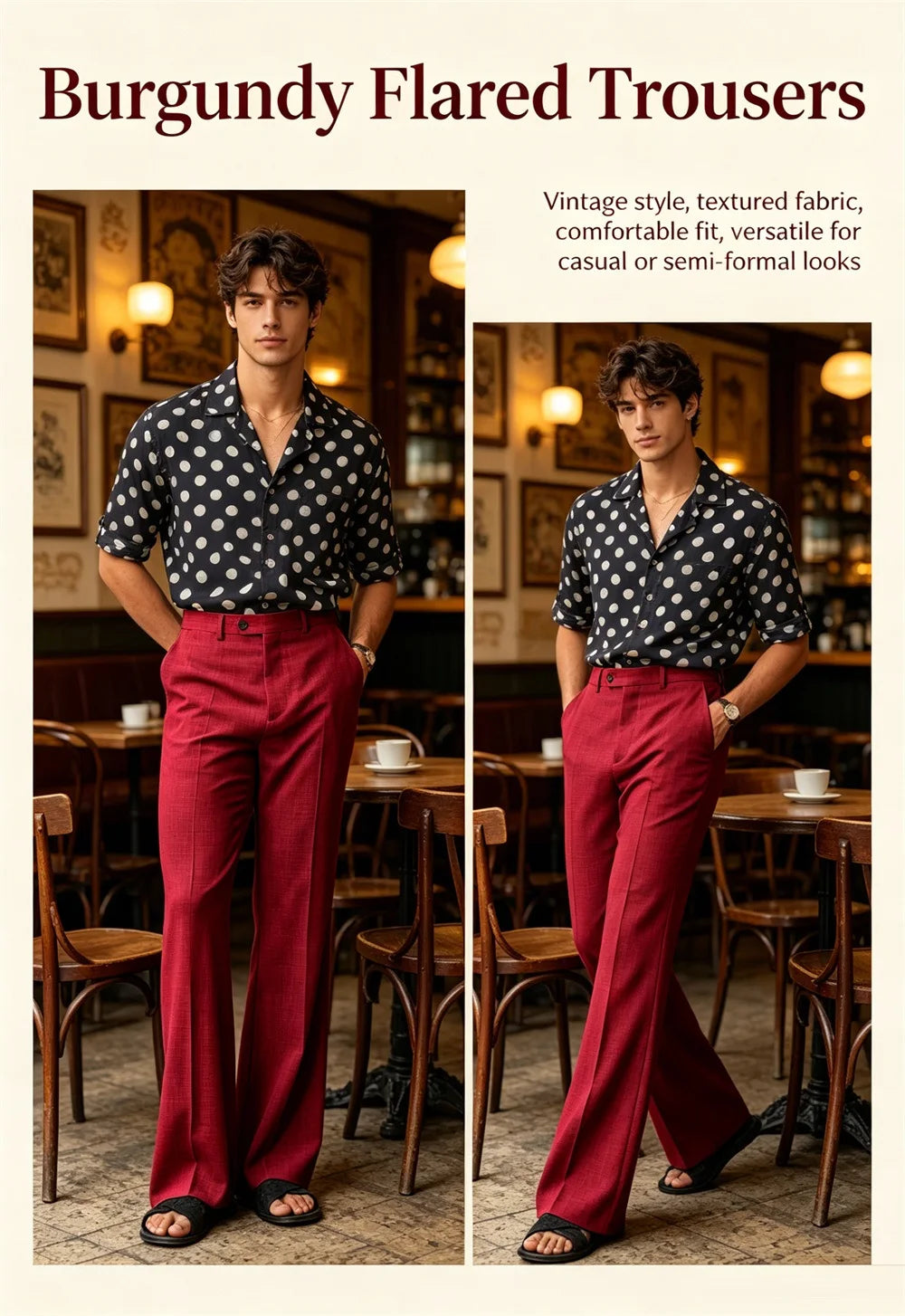 Men's High Waist Flared Pants Linen Blend Slim Fit Bell Bottoms Trousers Lightweight Breathable 70s 60s Disco Vintage Outfits