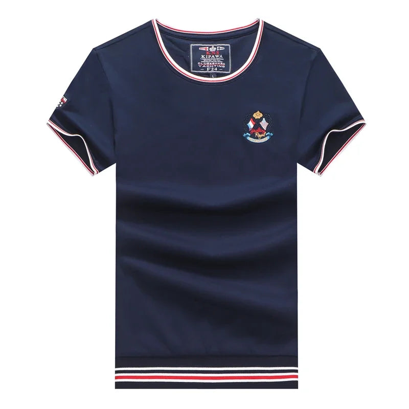 TACE&SHARK Summer Military T-shirts Fashion Embroidery Casual Cotton White Camiseta Tops Tees Shark Short Sleeve T Shirt Men