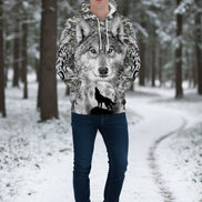 Hoodie with a wolf design on a white background