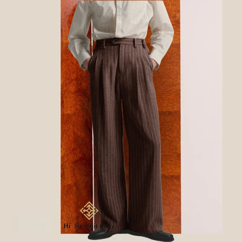 Men's Striped Dress Pants Old Money Wide Leg Baggy Pleated Casual Pinstriped Trousers Loose Fit Elastic Waist Vintage Slacks