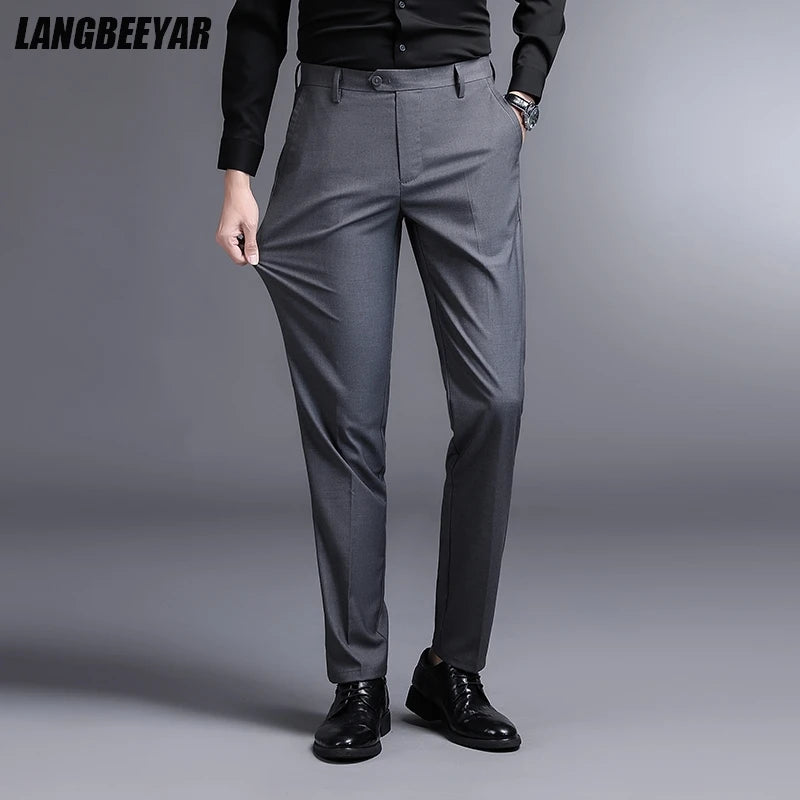 Top Grade New Brand Fashion Relax Fit Suit Pant Office Trousers For Men Dress Pants Business Straight Trousers Men's Clothing