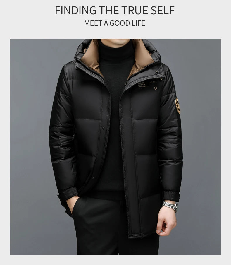High End Long Thick New Brand Casual Fashion Winter Down Jacket Men Hooded Warm Street Parkas Feather Windbreaker Puffer Coats