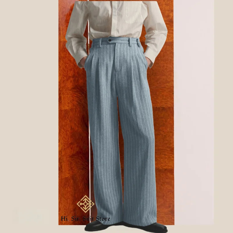 Men's Striped Dress Pants Old Money Wide Leg Baggy Pleated Casual Pinstriped Trousers Loose Fit Elastic Waist Vintage Slacks