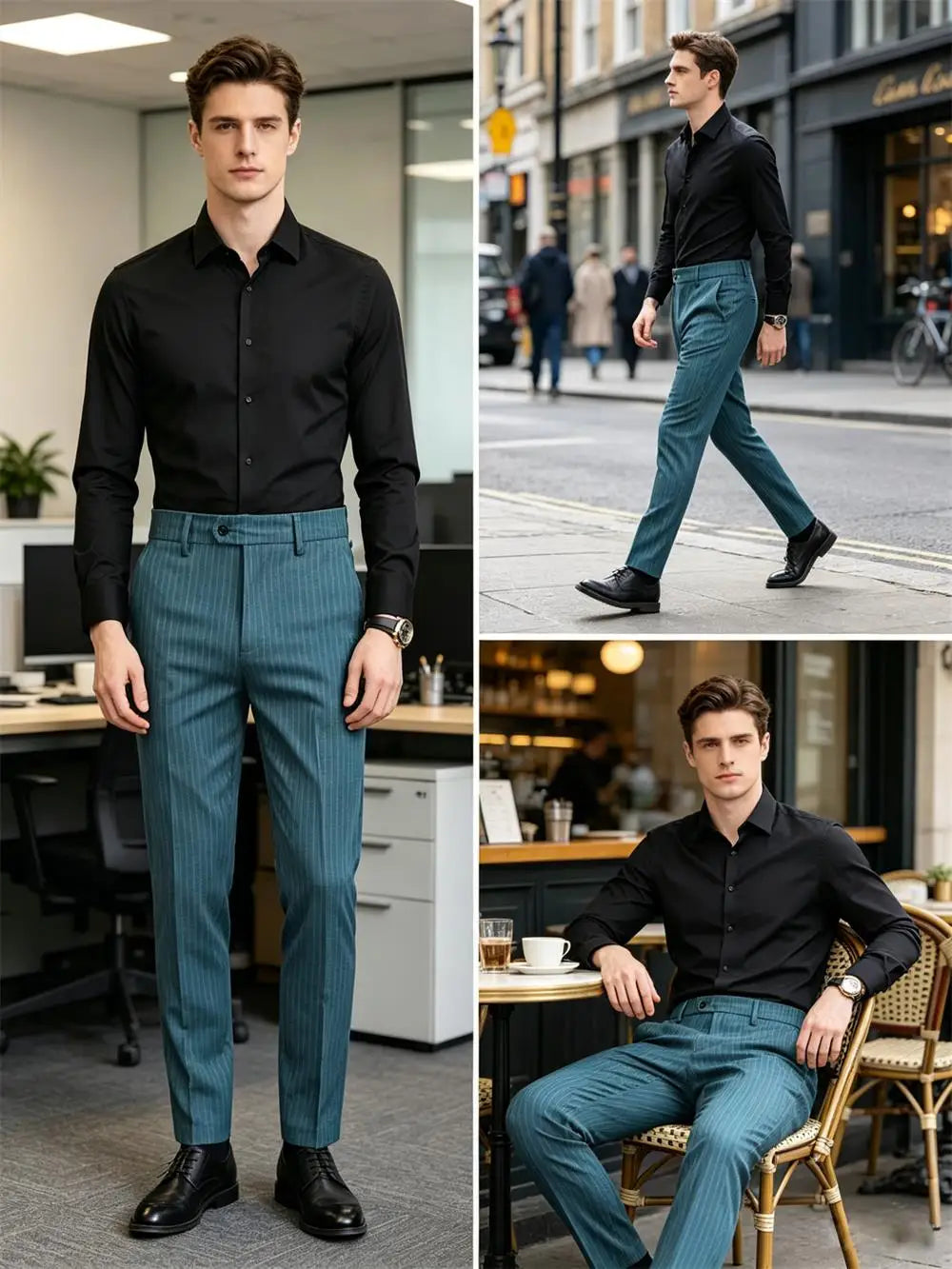 Pinstripe Pattern Suit Pants for Man Formal Dress Slim Fit Pants Elastic Waist Summer Thin Casual Trousers Male Business Wedding
