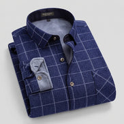 Blue plaid shirt with a close-up of fabric texture on a white background