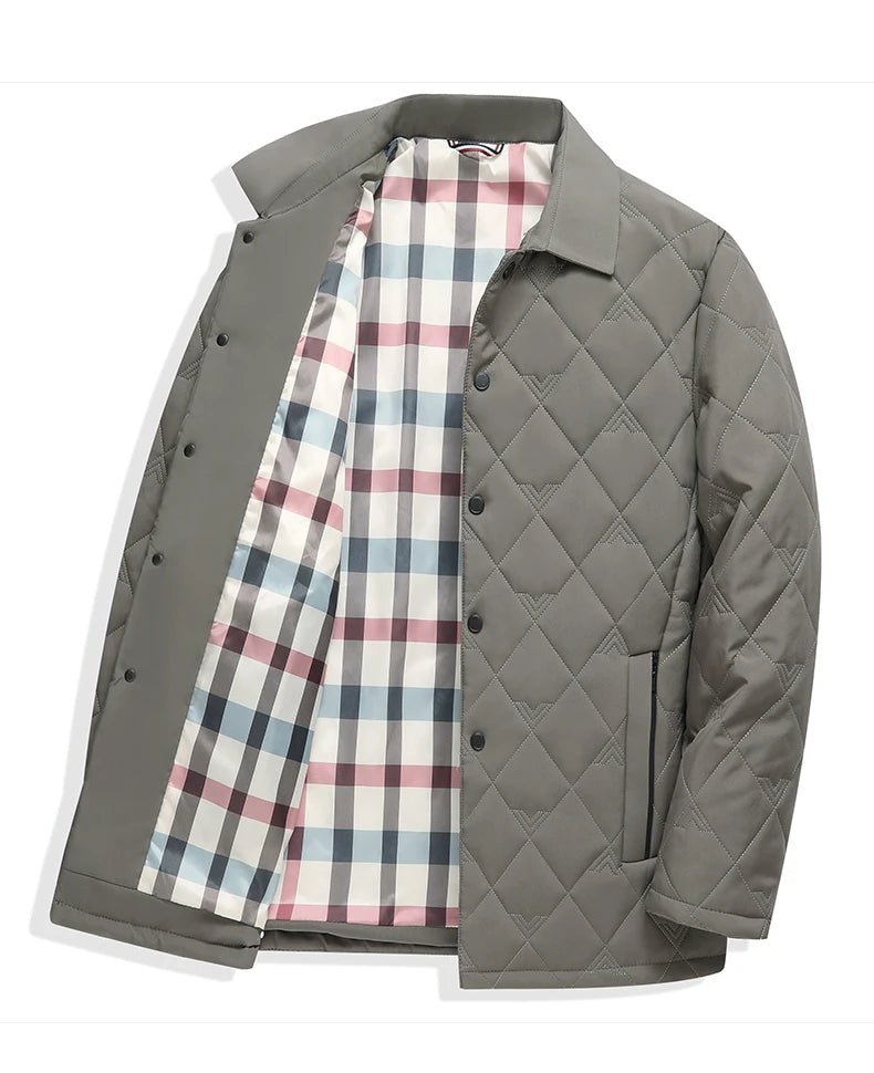 Top Grade Men Parka Jacket Windbreaker Coats Diamond Quilted Bubble Coat Middle-aged Winter Warmth Turn-Down Collar Coat