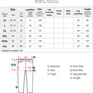 Size chart for pants with measurements in centimeters