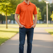 Orange polo shirt on a white background