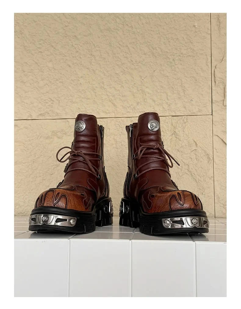 Retro Men Chelsea Boots Silver-brown Men Thick-soled Height-increasing Anti-slip Designer Fashion Brand Outdoor Motorcycle Boots