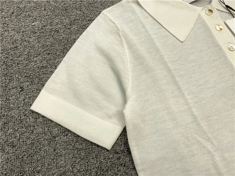 Jenny&Dave 2024 Summer Commuting Versatile Shirt Short POLO Tshirts Knitted Sleeved Top Women 2024 Merino Wool Casual Top