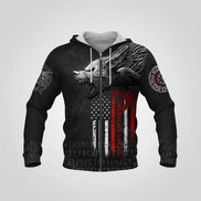 Black hoodie with wolf design and American Viking logo on a white background