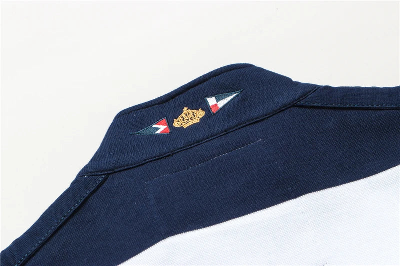 TACE&SHARK Brand Shark Wide Stripes Embroidery Red Long Sleeve Polo Tops Casual Fashion Men Slim Polo Casual Business Clothes