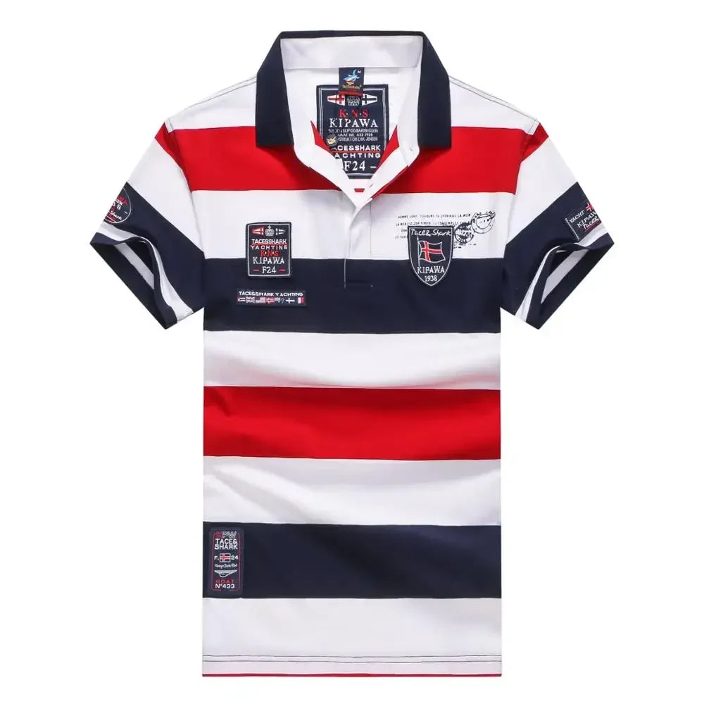 TACE&SHARK Brand 2018 Fashion Personality Mens Shark Embroidery Polo Shirt Homme Yellow Red Polos Flag High Quality Clothing