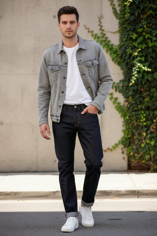 Dark blue jeans on a white background