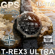 GPS watch with military grade certification on a rocky background
