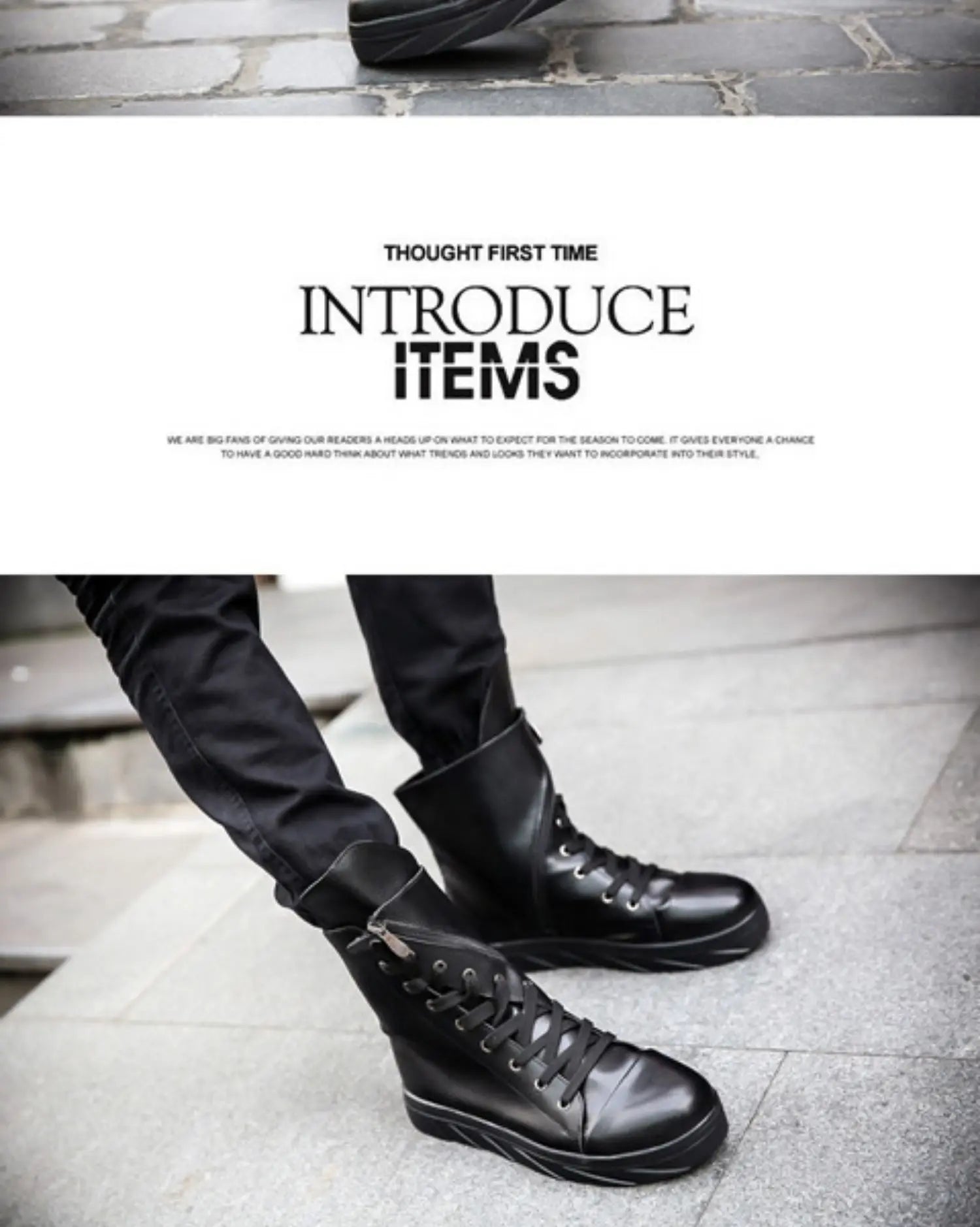 Men 6 cm Height Increasing Platform Boots Back Zip Leather Shoes Male Mixed Colors Y3 High Top Black White Men's Boots