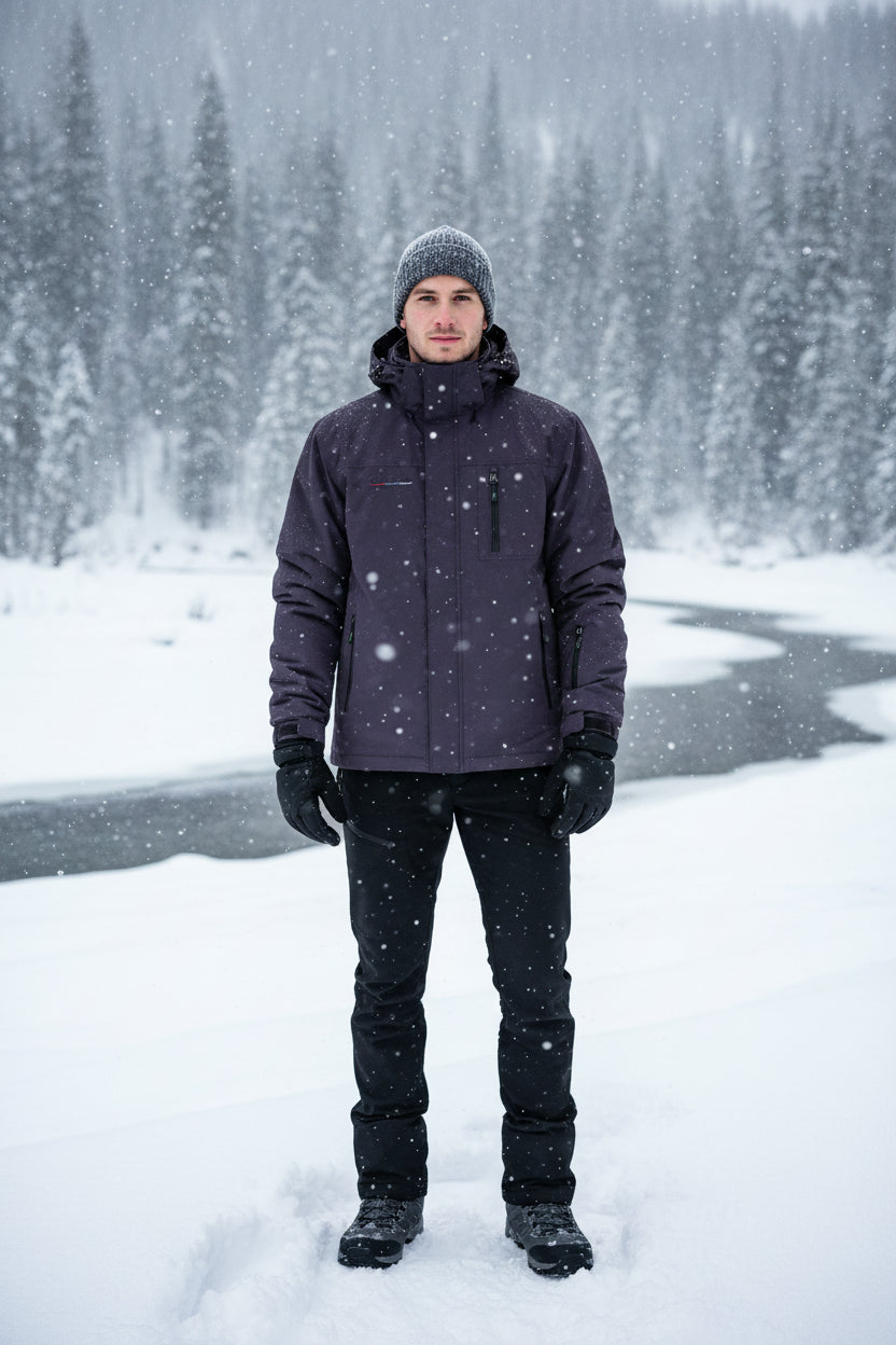 Purple jacket with a hood on a white background