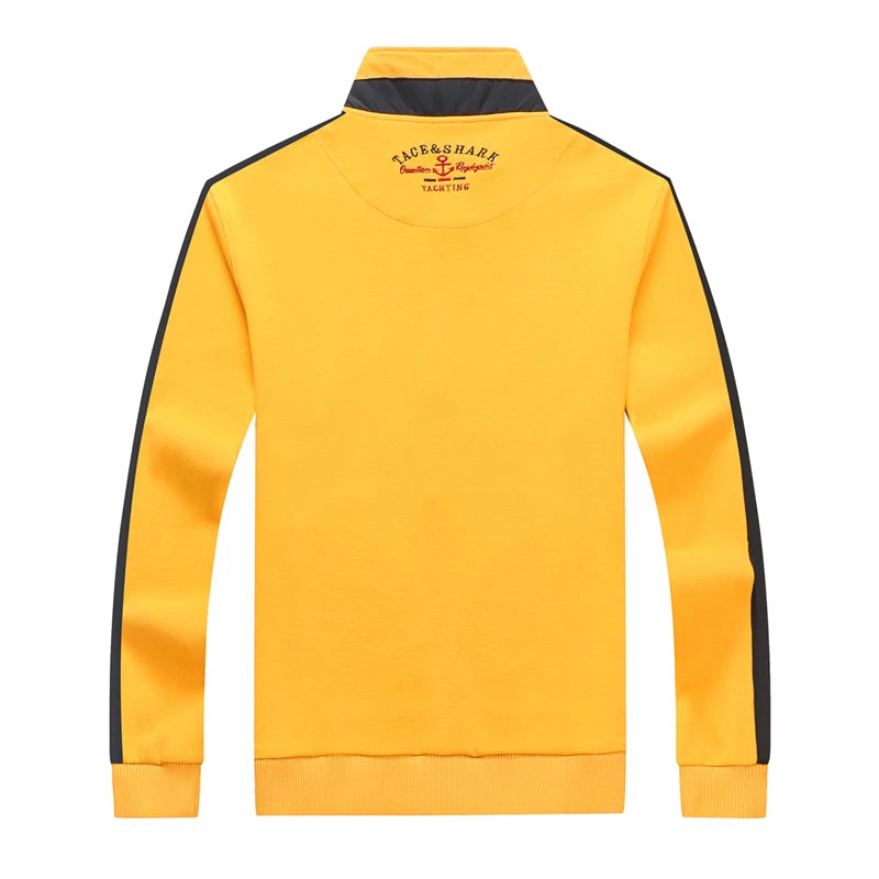 TACE&SHARK Fashion Brand Shark Solid Color Embroidery Jackets Zipper Turtleneck Men Pullovers Mens White Outerwear Clothing