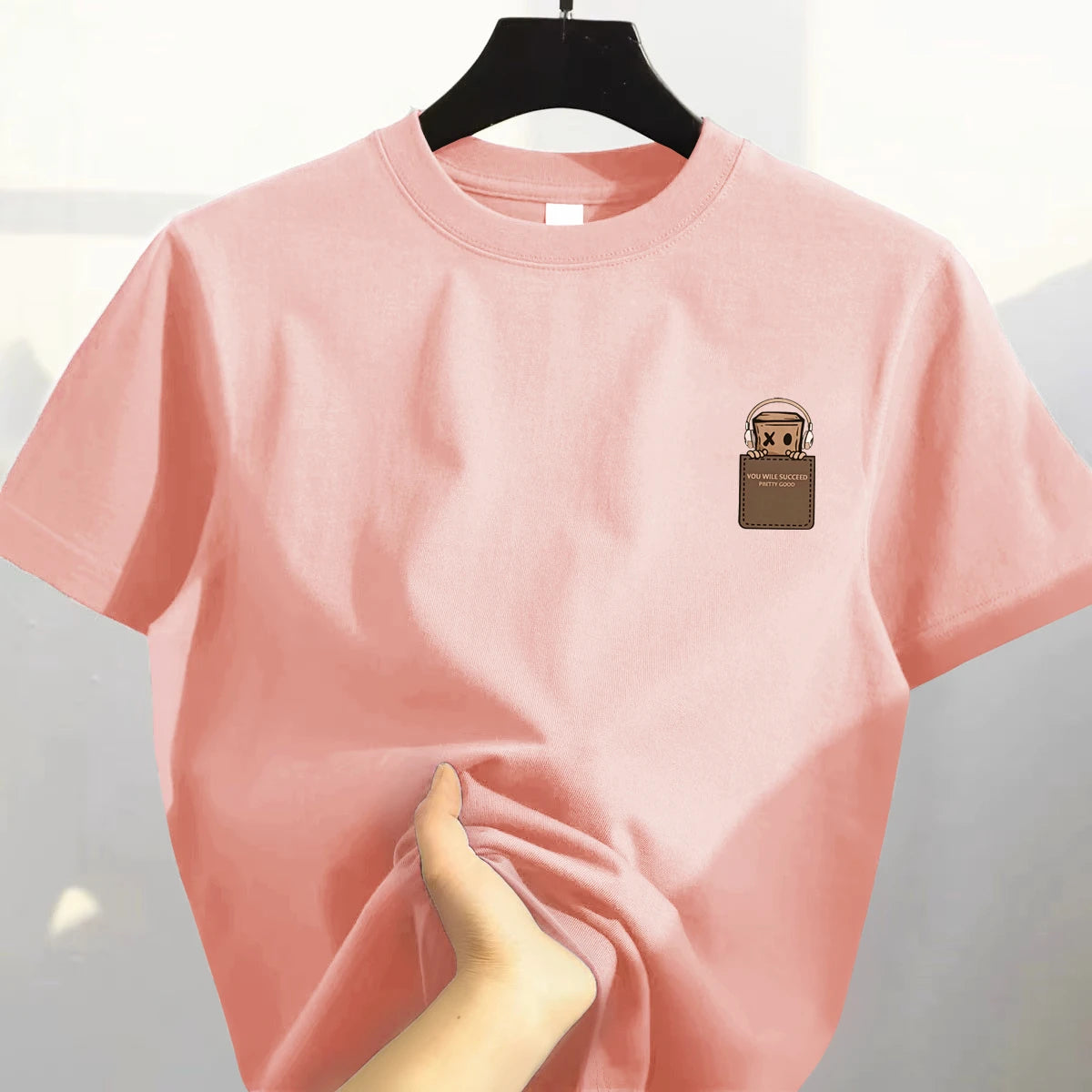 Retro Loose Fit Pure Cotton ort Sve T-irt ex Casual Top Korean Sle Printed Cotton Tee Men's Cut Label