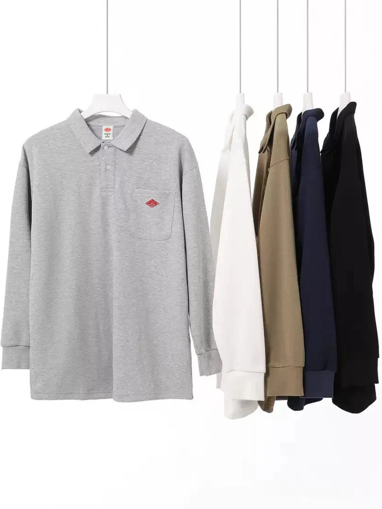Hot sales Spring Autumn Men's Quality Solid Pocket Long Sleeve Polo-Shirt Embroidery Logo T-shirt Comfortable Tops Exports Japan