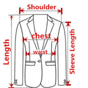 Diagram of a suit jacket with labeled measurements on a white background