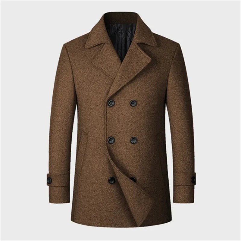 New Mens Fleece Warm Winter Coats Men Wool Blends Cashmere Trench Coats High Quality Solid Male Business Casual Wool Outewear