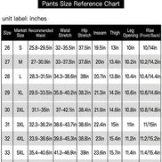 A sizing chart in Chinese showing body measurements in centimeters for clothing sizes S through 10XL, with headings and a dark button reading '裤装尺码参考'.