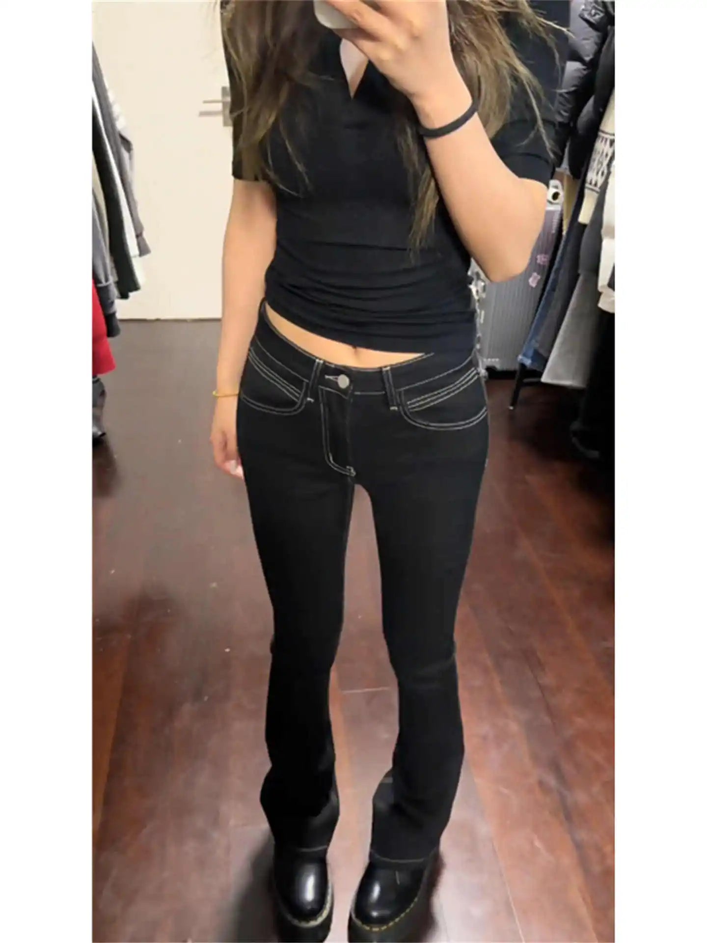 Women's Bootcut Jeans 2000s Low Rise Denim Pants Flare Jeans Long Trousers Skinny Bell Bottom Japanese Y2k Cowboy High Street