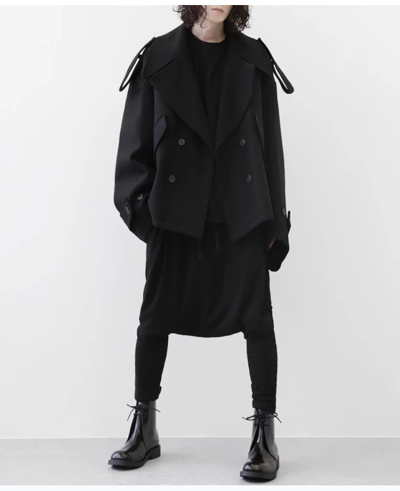 Mauroicardi Autumn Winter Warm Oversized Black Woolen Coat Men Cool Loose Luxury Dark Academia Aesthetic Vintage Clothes 2023