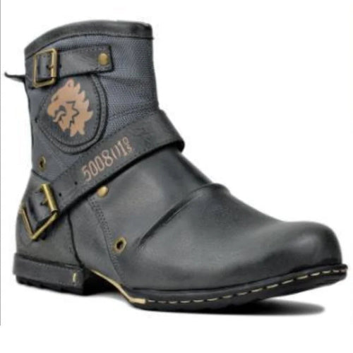 Men's Ankle Boots High Quality Cowboy Boots Men Metal Buckle Side Zipper Motorcycle Boots Gothic Boots Retro Western Boots