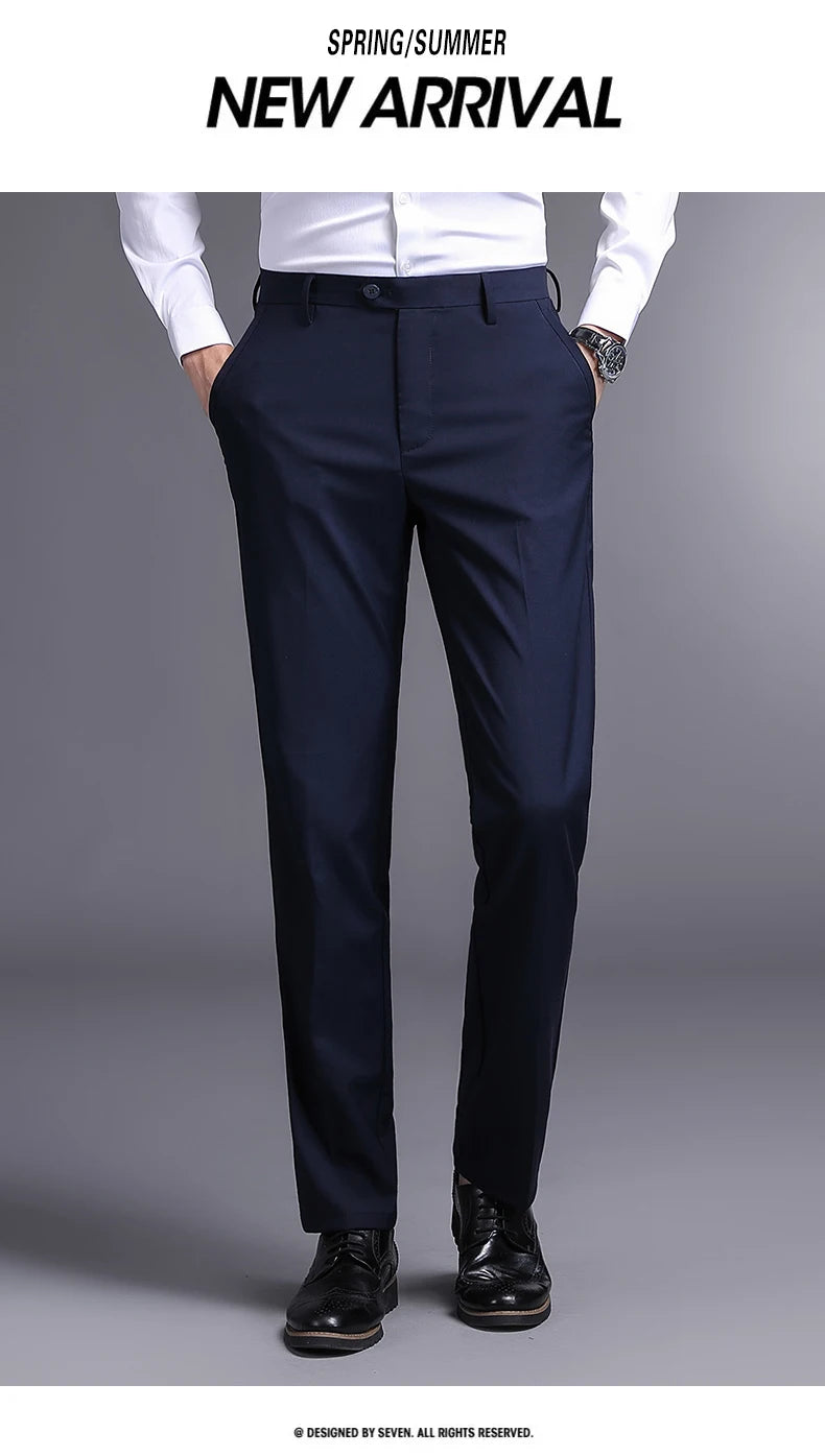 Top Grade New Brand Fashion Relax Fit Suit Pant Office Trousers For Men Dress Pants Business Straight Trousers Men's Clothing