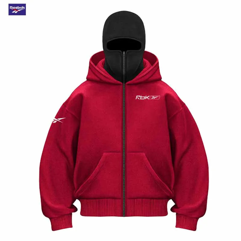 Reebok men's zipper hooded fall/winter sportswear, featuring a hooded mask and zipper design style, is suitable for outdoor acti