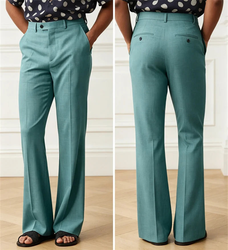 Men's High Waist Flared Pants Linen Blend Slim Fit Bell Bottoms Trousers Lightweight Breathable 70s 60s Disco Vintage Outfits