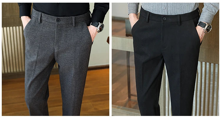 2025 Autumn and Winter Coffee Stretchable Waist Thickened Brushed Casual Pants for Men,multi-color Thick Men's Woolen Suit Pants