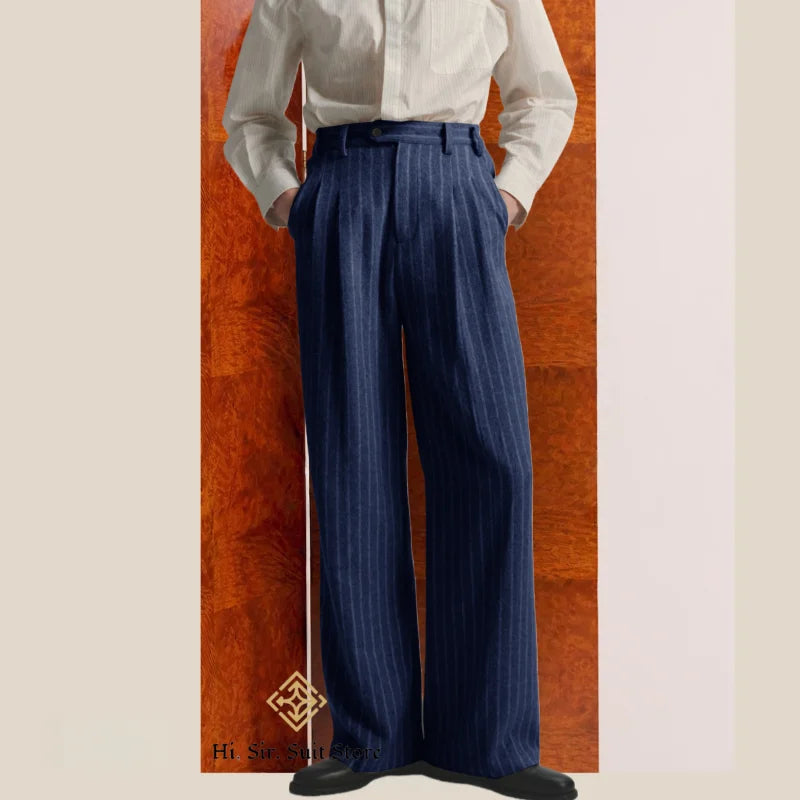 Men's Striped Dress Pants Old Money Wide Leg Baggy Pleated Casual Pinstriped Trousers Loose Fit Elastic Waist Vintage Slacks