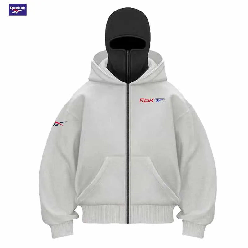 Reebok men's zipper hooded fall/winter sportswear, featuring a hooded mask and zipper design style, is suitable for outdoor acti