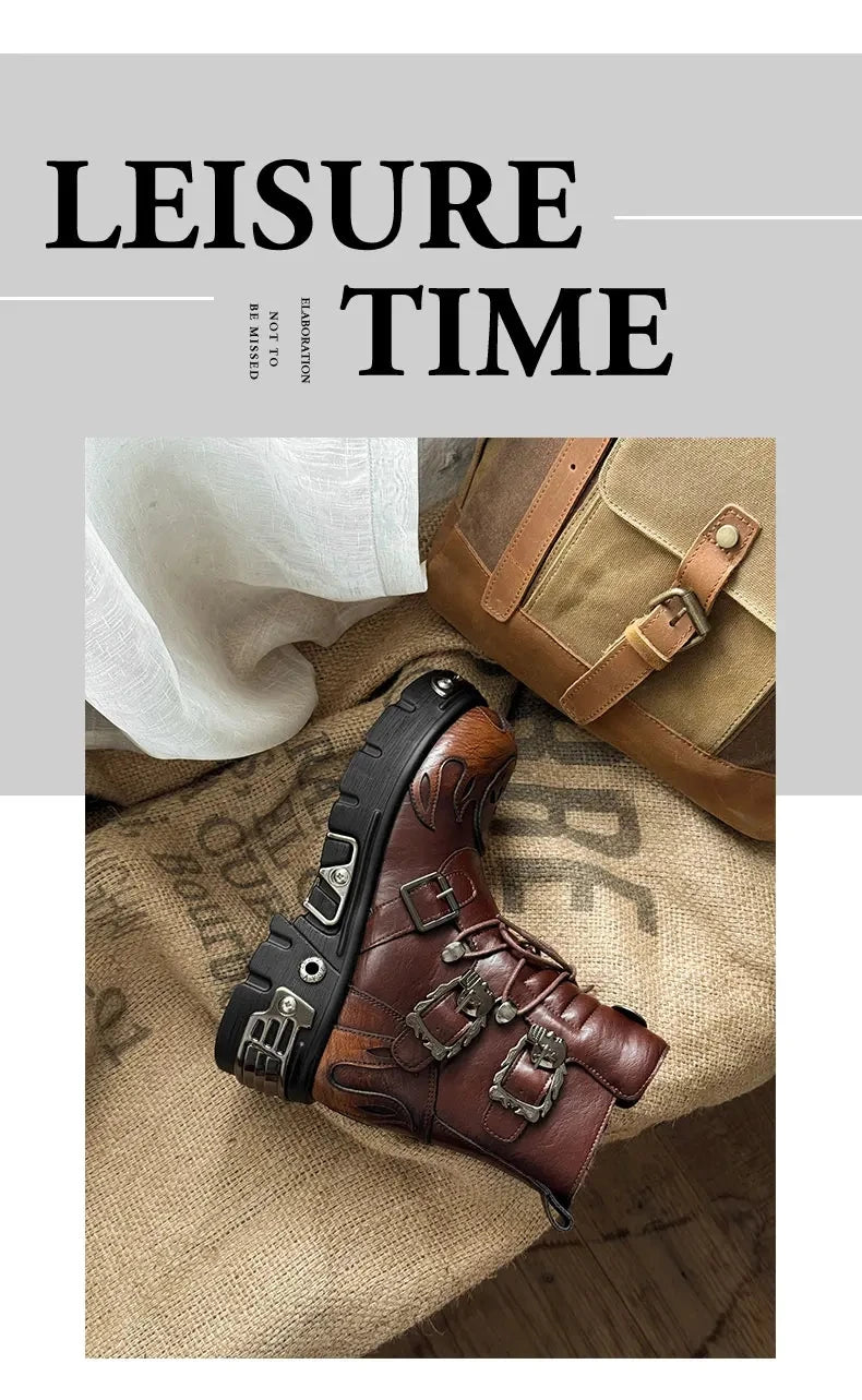 Retro Men Chelsea Boots Silver-brown Men Thick-soled Height-increasing Anti-slip Designer Fashion Brand Outdoor Motorcycle Boots