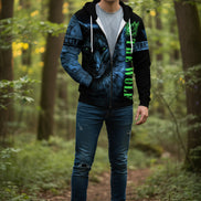Hoodie with wolf design and 'The Wolf' text on a white background