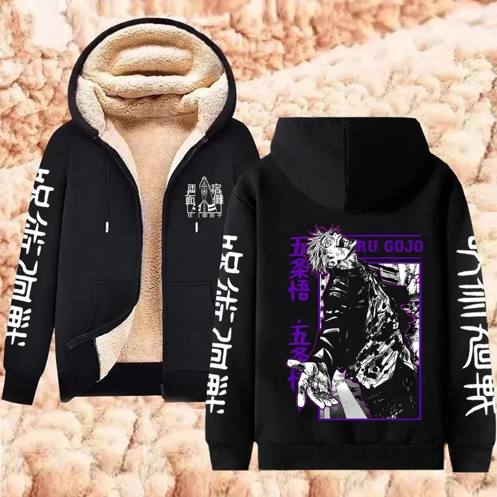 Black hoodie with white text and a graphic design on the back against a textured beige background