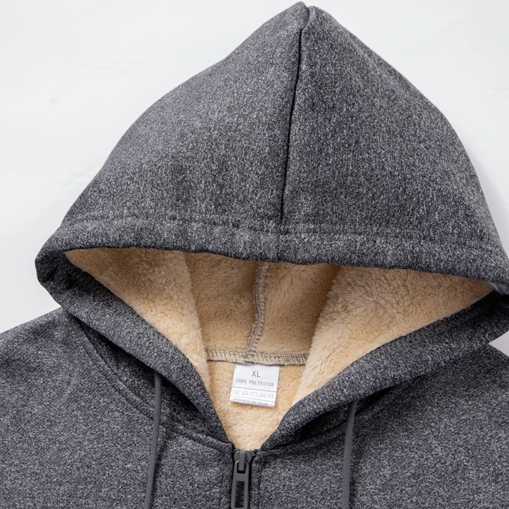 Gray hoodie with a fur-lined hood on a white background