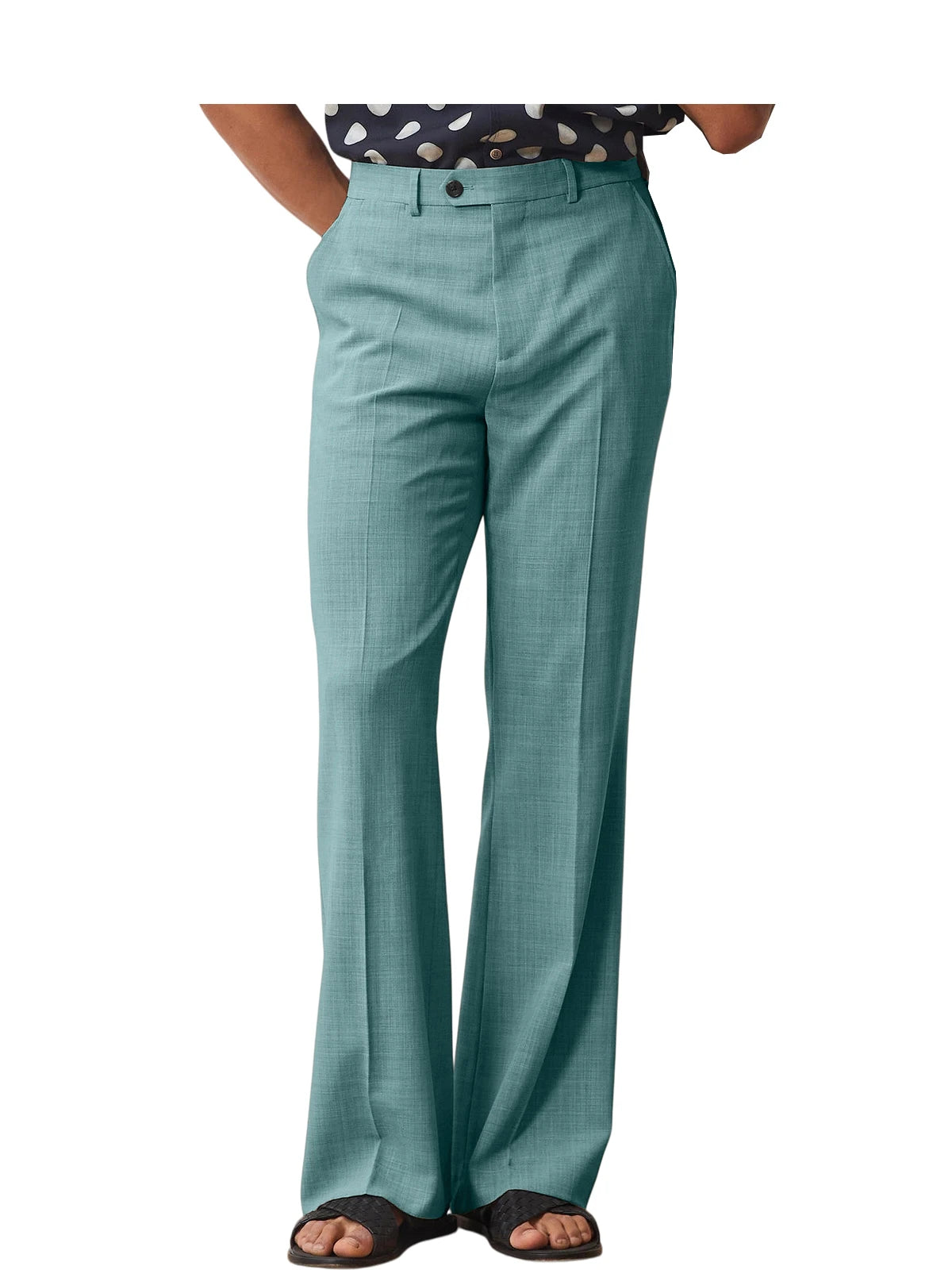 Men's High Waist Flared Pants Linen Blend Slim Fit Bell Bottoms Trousers Lightweight Breathable 70s 60s Disco Vintage Outfits
