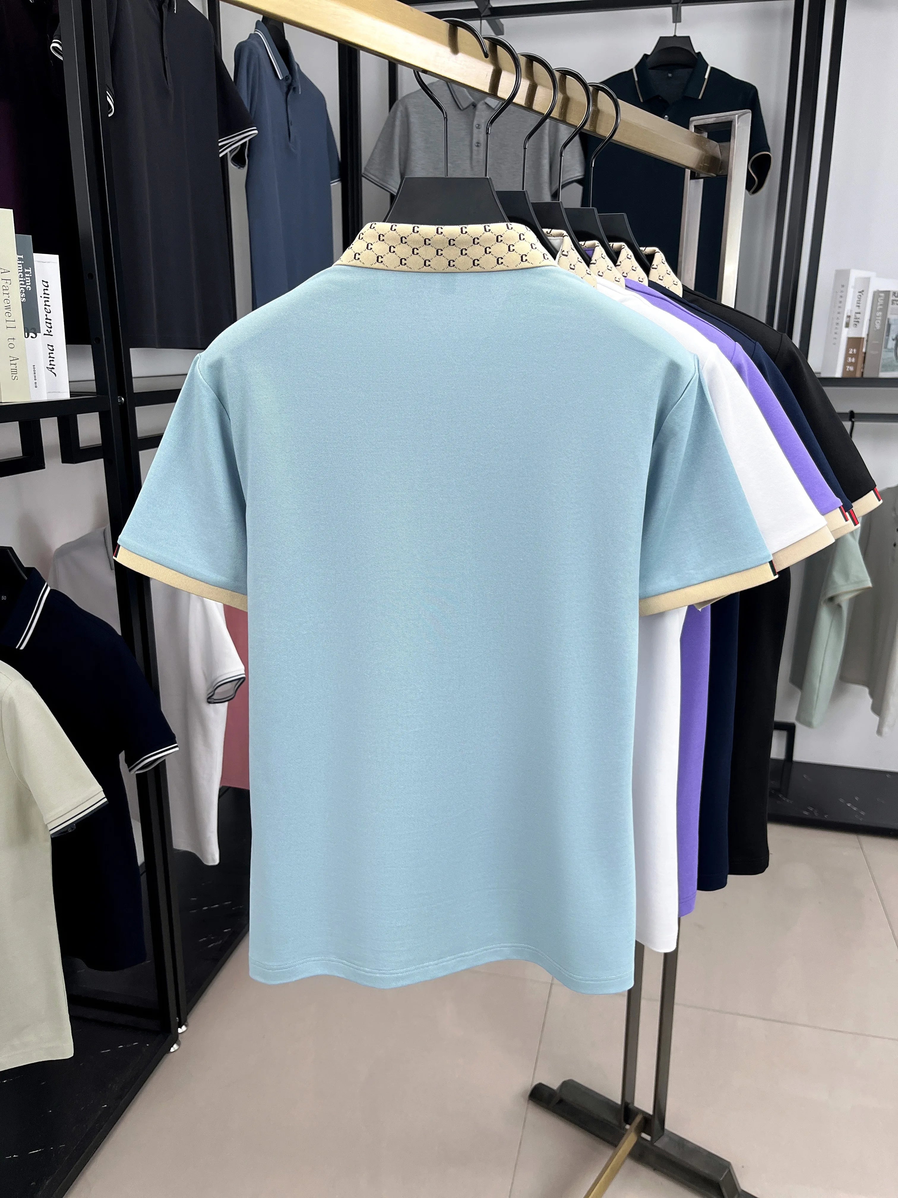 Personality letter jacquard lapel short sleeve T-shirt men high-end brand Little Bee embroidery fashion trend summer polo shirt