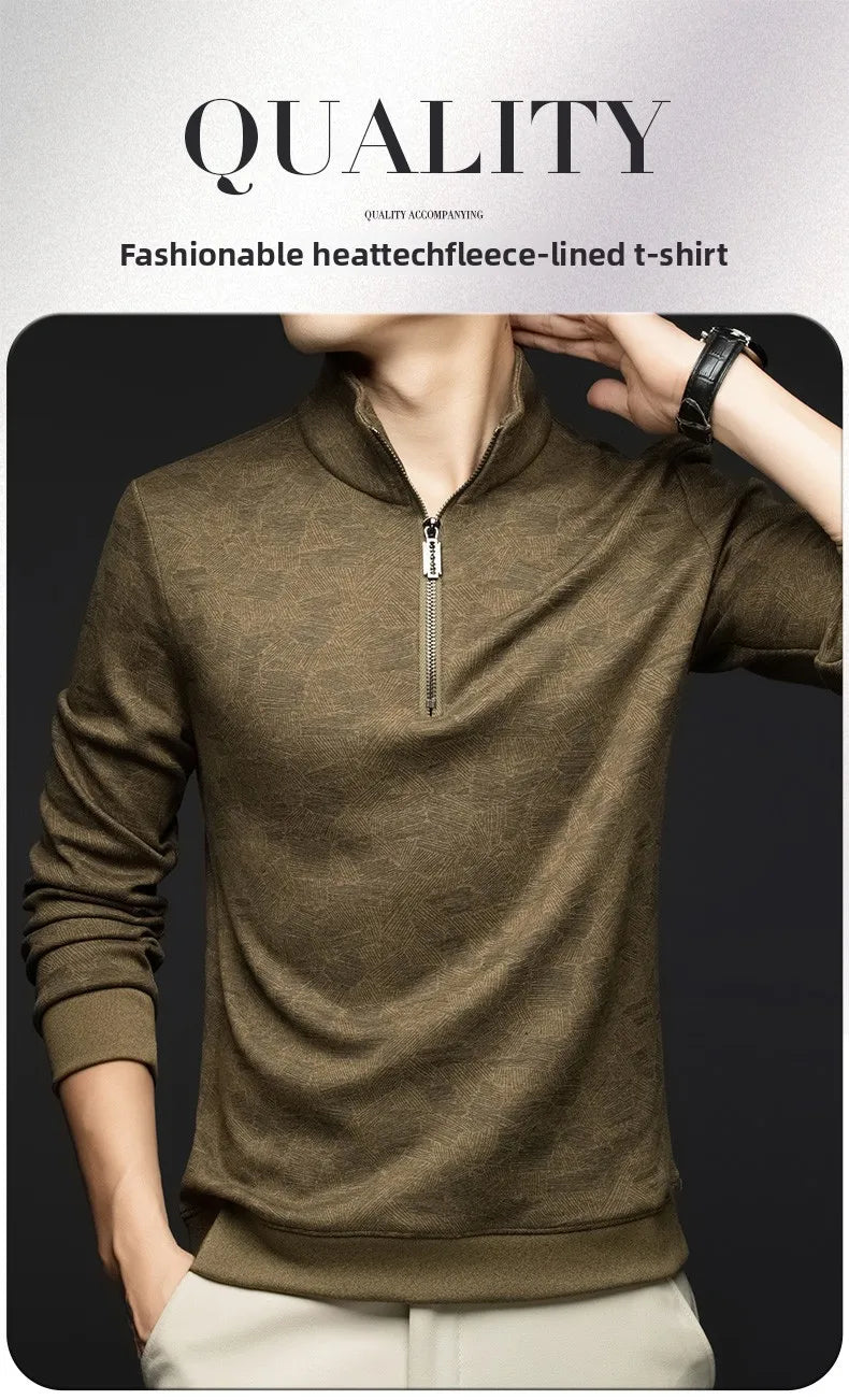 Top Grade Wool+Mulberry Silk Half Zip New Brand Casual Fashion Pullover Street Hoodies Velvet Sweatshirts Men's Clothing