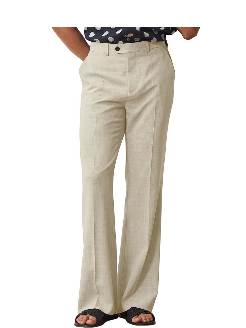 Men's High Waist Flared Pants Linen Blend Slim Fit Bell Bottoms Trousers Lightweight Breathable 70s 60s Disco Vintage Outfits