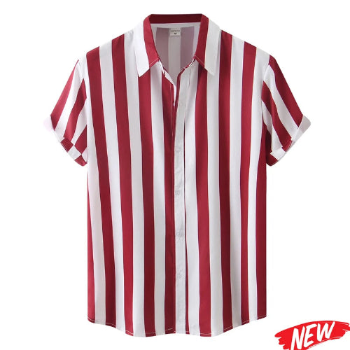 Red and white striped shirt on a white background with 'NEW' label.