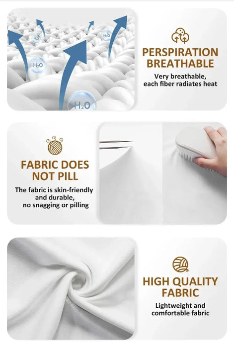Fabric features with text on perspiration breathability, fabric quality, and texture.