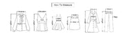 Measurement chart for clothing with labeled parts and instructions on how to measure.