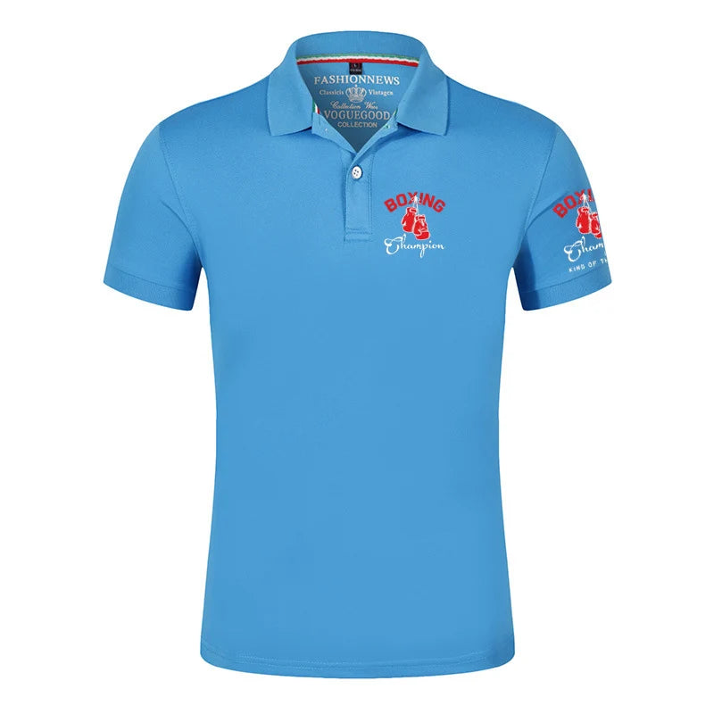 King of The Ring Boxing Champion GYM Summer Comfortable Breathable Short Sleeve Top Solid Color Versatile Polo Shirt