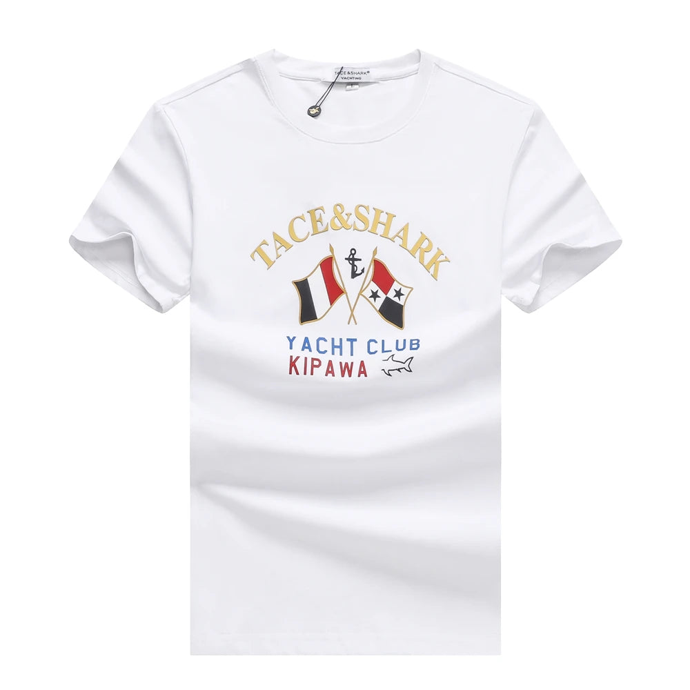 TACE&SHARK Summer Fashion Shark T Shirts Casual Men Solid Color Tops Tees Printing T-shirt Comfortable O-Neck Tshirts